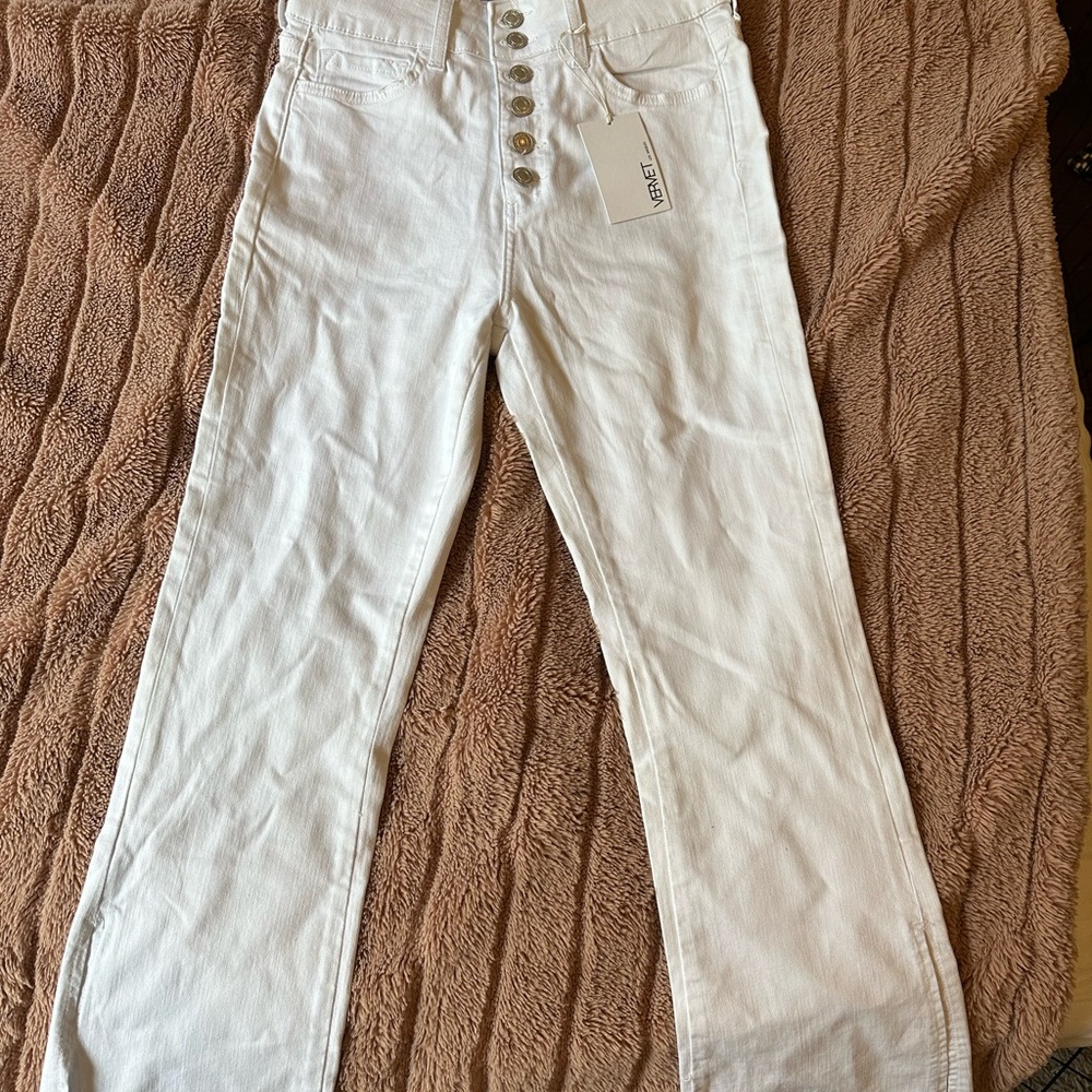 Vervet White Button up flare Jean